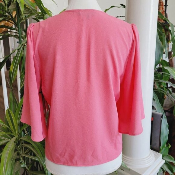 1 State Sz Medium Blouse Cherry Blossom Pink Tie Front V Neck Kimono Sleeve NEW - Picture 2 of 9
